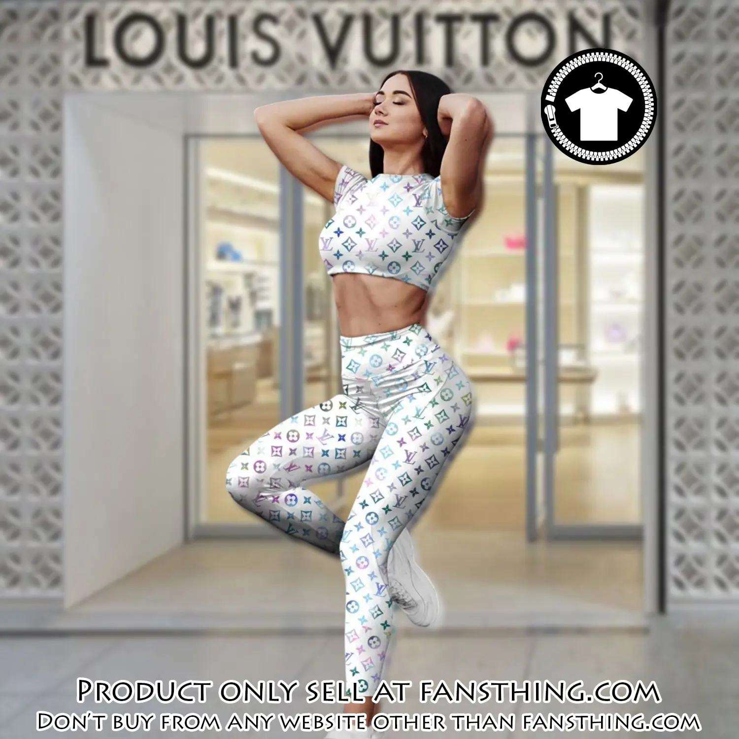 White louis vuitton sportwear combo luxury crop top tshirt and legging for women ctl1005 fst0300474